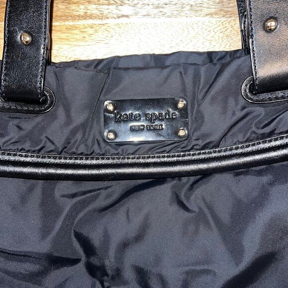 Kate Spade New York Nylon Tote Bag Black /Black Leather Trim Polka Dot Lining - Picture 4 of 9